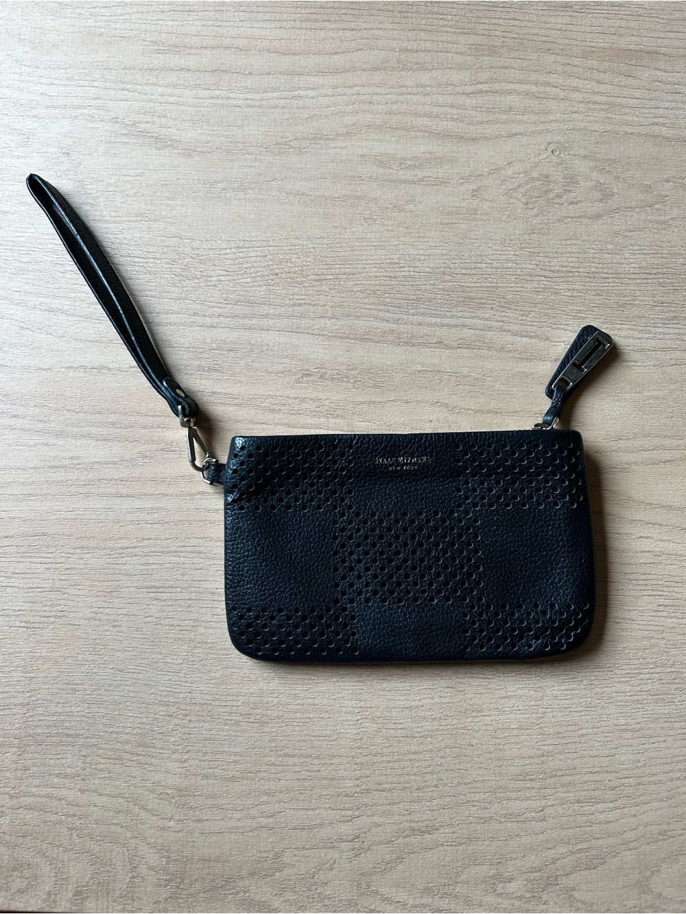 Isaac Mizrahi Leather Black Wristlet Removable Strap